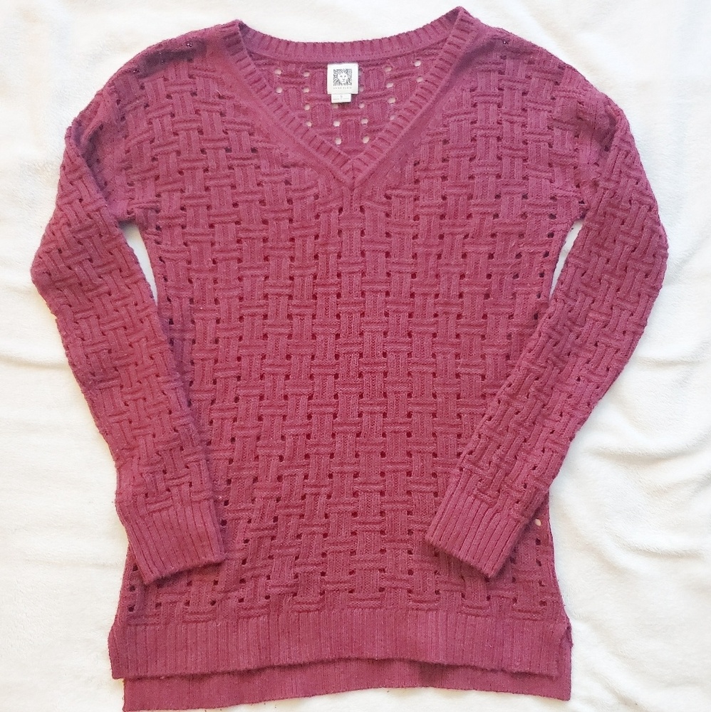 Anne Klein Burgundy Crochet Sweater Sz S